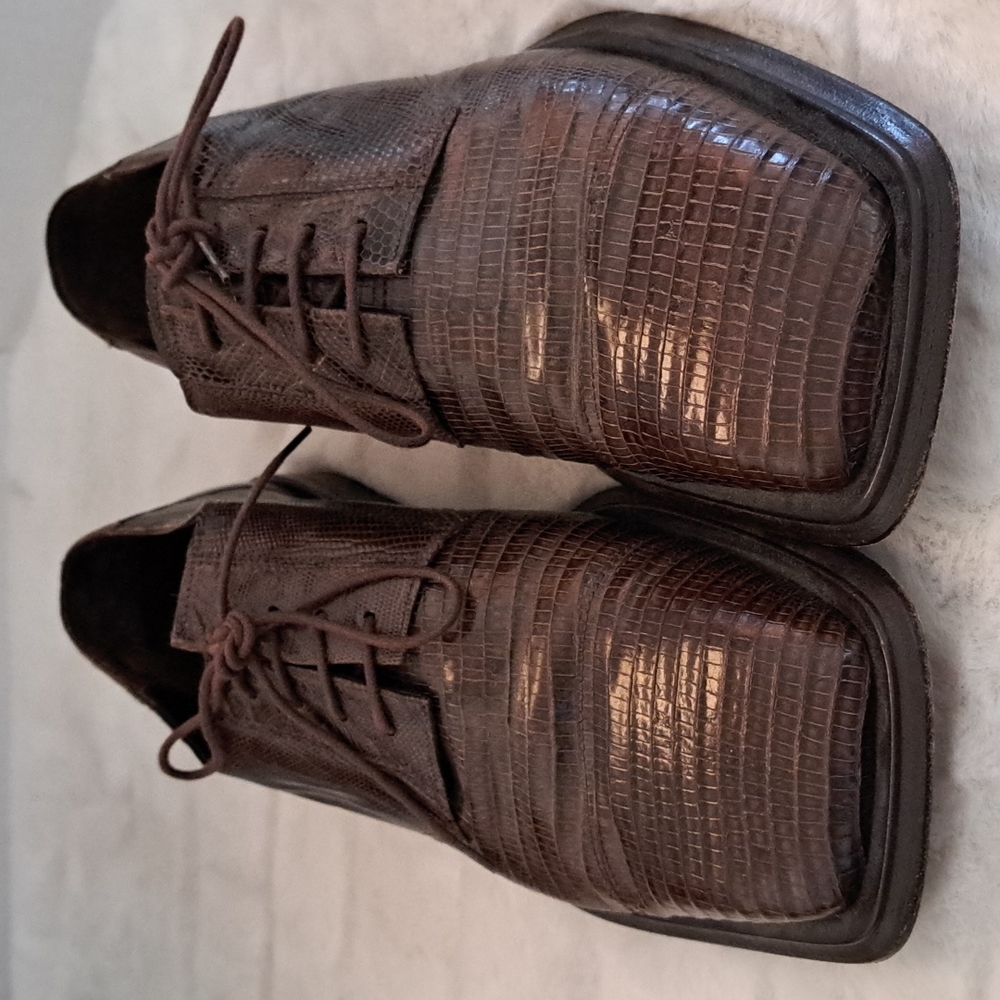 Mezlan Platinum Trapani Lizard Derby Square Toe Lace Up Oxford Shoes SZ 8.5M
